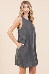 Charcoal Ribbed Sleeveless Pocketed Dress