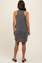 Charcoal Ribbed Sleeveless Pocketed Maternity Dress