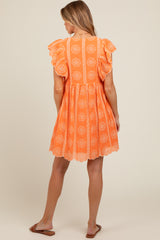 Orange Embroidered Flutter Sleeve Maternity Dress