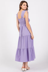 Lavender Smocked Sleeveless Drawstring Shoulder Tiered Midi Dress