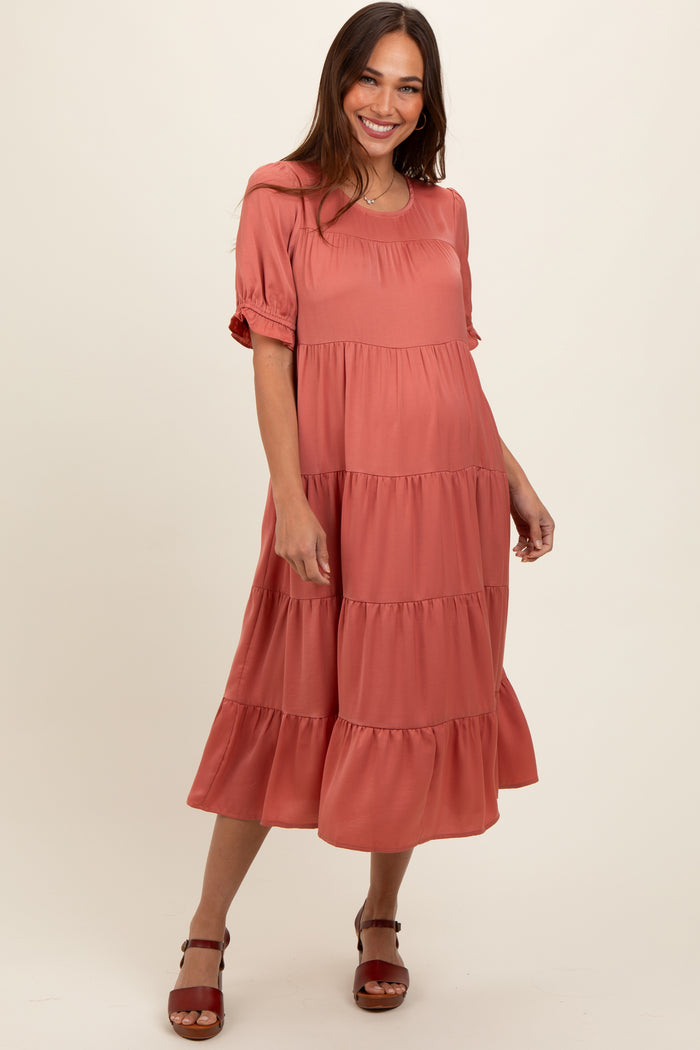 Salmon Short Sleeve Maternity Dress