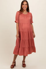 Salmon Short Sleeve Maternity Dress