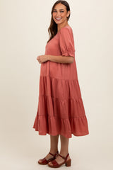 Salmon Short Sleeve Maternity Dress