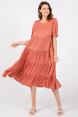 Salmon Short Sleeve Maternity Dress