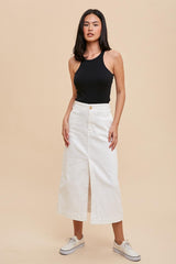 Off White Stretch Twill Pencil Skirt