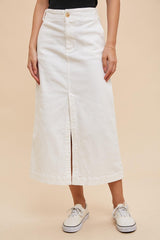 Off White Stretch Twill Pencil Skirt