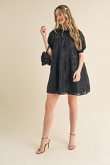 Black Organza Jacquard Babydoll Dress