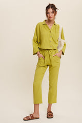 Light Green Long Sleeve Button Down And Long Pants Sets