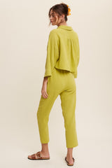 Light Green Long Sleeve Button Down And Long Pants Sets