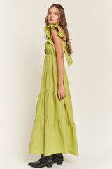 Lime Flutter Sleeve Tiered Maxi Dress