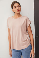 Beige Rolled Cuff Sleeve Maternity Top