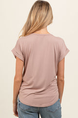 Beige Rolled Cuff Sleeve Maternity Top