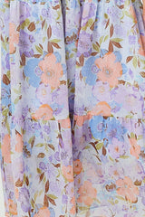 Lavender Mix Printed Long Tiered Dress