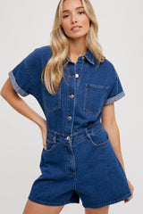 Medium Denim Button Down Shirt Romper