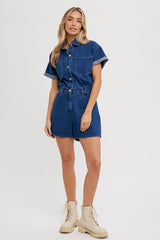 Medium Denim Button Down Shirt Romper