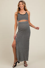 Black Striped Crochet Crop Maternity Swimsuit Cover Up Set