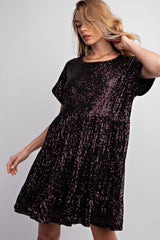 Wine Tiered Sequin Dress