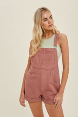 Rose Cuffed Denim Short Overalls