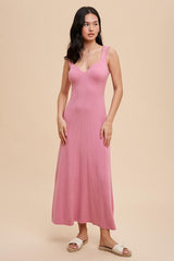 Pink Knit Maternity Deep V-Neck Maxi Dress