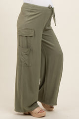 Olive Pocketed Drawstring Maternity Pants