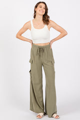 Olive Pocketed Drawstring Maternity Pants