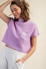 Lavender Drop Shoulder Rib-Knit Sweater Top