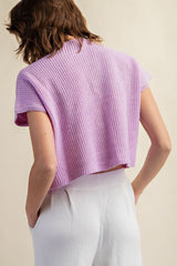 Lavender Drop Shoulder Rib-Knit Sweater Top