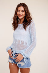 Light Blue Cropped Sweater Weaved Top