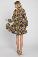 Marigold/Black Floral Flare Dress