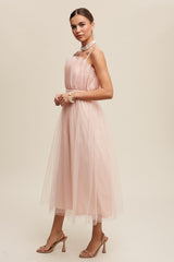 Blush Paper Bag Frill Tulle Maxi Dress