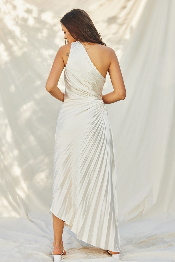 Pearl Asymmetrical Pleated Maxi Dress