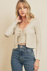 Ivory Pointelle Tie-Front Cardigan Top