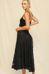 Black Floral Lace Long Skirt
