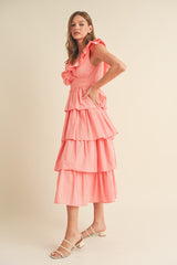 Papaya Layered Ruffle Trim Midi Dress